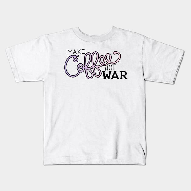 Peace, Love, and Coffee (in Unicorn) Kids T-Shirt by Kimberly Sterling